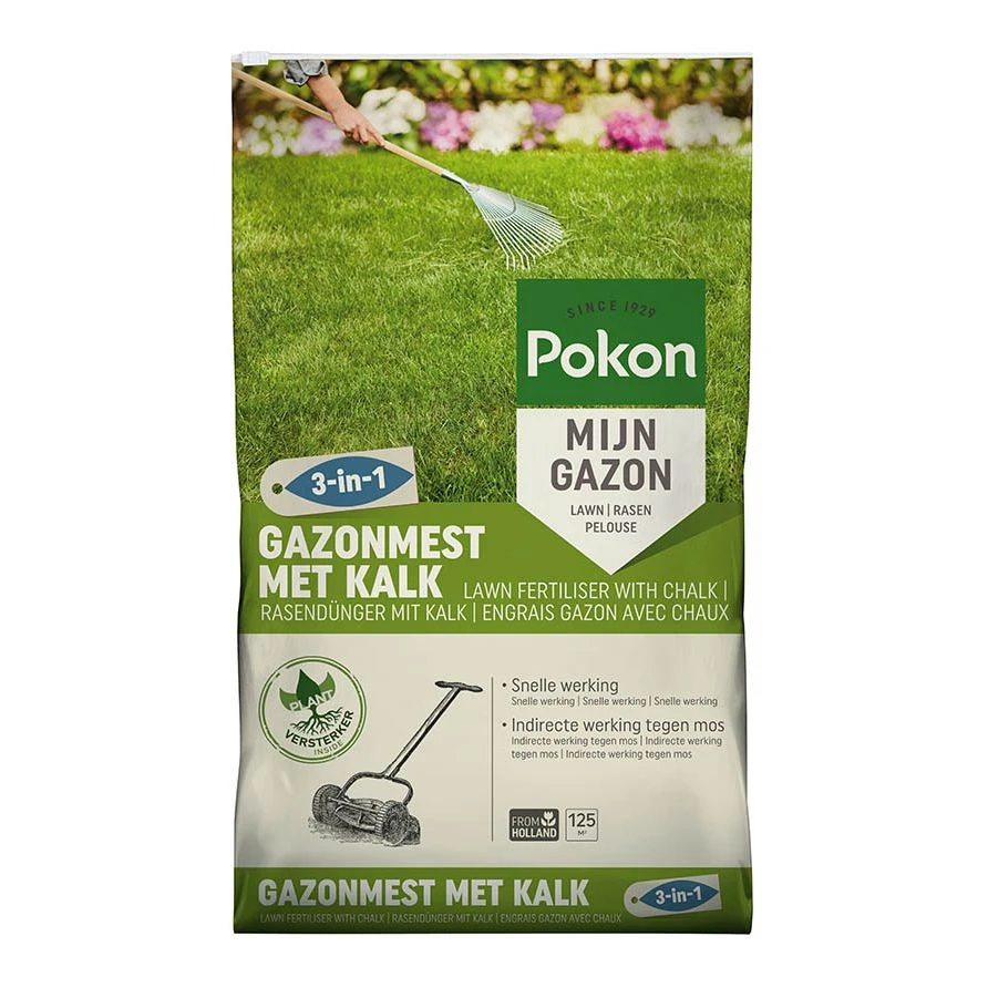 Pokon Gazonmest Met Kalk 3-in-1 125 M2 1 Pokon Gazonmest Met Kalk 3-in-1 125 M2